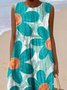 Damen Geblümt Sommer Kleid Rundhals Ärmellos A-Linien-Kleid