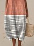 Damen Farbblock Sommer Kleid Rundhals Ärmellos A-Linien-Kleid