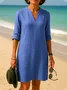 Damen Unifarben Frühling/Herbst Kleid V-Ausschnitt Langarm A-Linien-Kleid