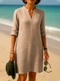 Damen Unifarben Frühling/Herbst Kleid V-Ausschnitt Langarm A-Linien-Kleid