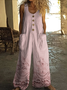 Damen Unifarben Rundhals Ärmellos Lässig Sommer Baumwolle Jumpsuit