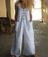 Damen Unifarben Rundhals Ärmellos Lässig Sommer Baumwolle Jumpsuit