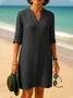 Damen Unifarben Frühling/Herbst Kleid V-Ausschnitt Langarm A-Linien-Kleid