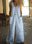 Damen Unifarben Rundhals Ärmellos Lässig Sommer Baumwolle Jumpsuit