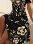 Damen Geblümt Sommer Kleid V-Ausschnitt Kurzarm Passen & Flare Kleid A-Linien-Kleid