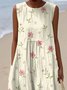 Damen Geblümt Sommer Kleid Rundhals Ärmellos A-Linien-Kleid