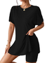 Damen Unifarben Zweiteiliges Set Täglich Halbarm Lässig Sommer Bluse mit Hose Matching Set