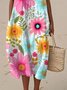 Damen Geblümt Sommer Kleid Rundhals Ärmellos A-Linien-Kleid