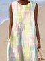 Damen Farbblock Sommer Kleid Rundhals Ärmellos A-Linien-Kleid
