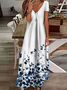 Damen Geblümt Sommer Print Kleid V-Ausschnitt Kurzarm X-Linie Kleid