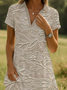 Damen Geblümt Sommer Print Kleid Schalkragen Kurzarm A-Linien-Kleid