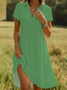 Damen Unifarben Sommer Kleid Schalkragen Kurzarm A-Linien-Kleid