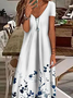 Damen Geblümt Sommer Print Kleid V-Ausschnitt Kurzarm X-Linie Kleid