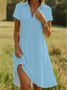 Damen Unifarben Sommer Kleid Schalkragen Kurzarm A-Linien-Kleid
