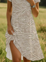 Damen Geblümt Sommer Print Kleid Schalkragen Kurzarm A-Linien-Kleid