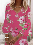 Damen Geblümt Sommer Print Kleid V-Ausschnitt Halbarm H-Linie Kleid