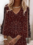 Damen Geblümt Sommer Print Kleid V-Ausschnitt Halbarm H-Linie Kleid