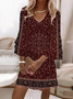 Damen Geblümt Sommer Print Kleid V-Ausschnitt Halbarm H-Linie Kleid
