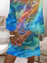 Damen Abstrakt Sommer Print Kleid V-Ausschnitt Halbarm H-Linie Kleid