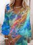 Damen Abstrakt Sommer Print Kleid V-Ausschnitt Halbarm H-Linie Kleid