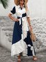 Damen Geometrisch Puffärmel Sommer Print Kleid V-Ausschnitt Kurzarm Blusenkleid A-Linien-Kleid