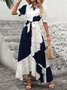 Damen Geometrisch Puffärmel Sommer Print Kleid V-Ausschnitt Kurzarm Blusenkleid A-Linien-Kleid