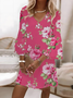 Damen Geblümt Sommer Print Kleid V-Ausschnitt Halbarm H-Linie Kleid