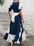 Damen Geometrisch Puffärmel Sommer Print Kleid V-Ausschnitt Kurzarm Blusenkleid A-Linien-Kleid