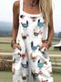 Damen Tier Karree-Ausschnitt Gallus Lässig Sommer Leinen Jumpsuit