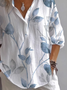Hemdkragen Langarm Geblümt Print Regelmäßig Weit Knopfhemd Bluse für Damen