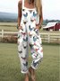 Damen Tier Karree-Ausschnitt Gallus Lässig Sommer Leinen Jumpsuit