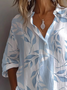 Hemdkragen Langarm Geblümt Print Regelmäßig Weit Knopfhemd Bluse für Damen