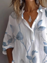 Hemdkragen Langarm Geblümt Print Regelmäßig Weit Knopfhemd Bluse für Damen