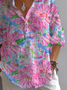 Hemdkragen Langarm Geblümt Print Regelmäßig Weit Knopfhemd Bluse für Damen