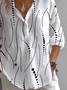 Hemdkragen Langarm Gestreift Print Regelmäßig Weit Knopfhemd Bluse für Damen