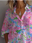 Hemdkragen Langarm Geblümt Print Regelmäßig Weit Knopfhemd Bluse für Damen