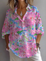 Hemdkragen Langarm Geblümt Print Regelmäßig Weit Knopfhemd Bluse für Damen