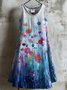 Damen Geblümt Sommer Kleid Rundhals Ärmellos A-Linien-Kleid