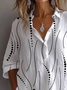 Hemdkragen Langarm Gestreift Print Regelmäßig Weit Knopfhemd Bluse für Damen