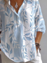 Hemdkragen Langarm Geblümt Print Regelmäßig Weit Knopfhemd Bluse für Damen
