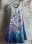 Damen Geblümt Sommer Kleid Rundhals Ärmellos A-Linien-Kleid
