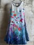 Damen Geblümt Sommer Kleid Rundhals Ärmellos A-Linien-Kleid