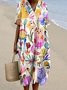 Damen Geblümt Sommer Kleid V-Ausschnitt Kurzarm A-Linien-Kleid
