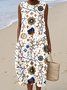 Damen Geblümt Sommer Kleid Rundhals Ärmellos A-Linien-Kleid