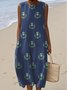 Damen Geblümt Sommer Kleid Rundhals Ärmellos A-Linien-Kleid