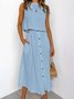 Damen Unifarben Zweiteiliges Set Täglich Ärmellos Lässig Sommer Bluse mit Rock Matching Set