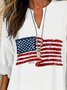 V-Ausschnitt Langarm Amerika-Flagge Regelmäßig Mikroelastizität Regelmäßige Passform Bluse für Damen