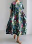Damen Geblümt Sommer Kleid Rundhals Kurzarm A-Linien-Kleid