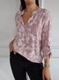 Hemdkragen Langarm Geblümt Regelmäßig Mikroelastizität Regelmäßige Passform Bluse für Damen
