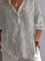 Hemdkragen Langarm Geblümt Print Regelmäßig Weit Bluse für Damen